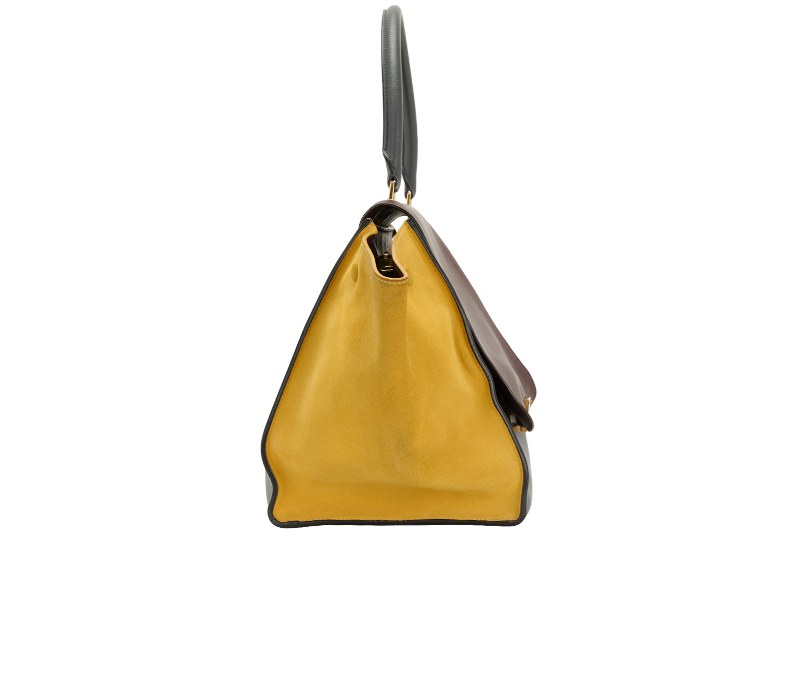 Medium Trapeze, &pound;550, Handbags, Burgundy/Grey/Yellow, Leather/Suede, Side view